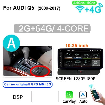 Multimediaunit Auto – Autoradio – Draadloos CarPlay – Android Auto – Touchscreen – Android 14 OS – 10,25”/12,3” Scherm – 8GB RAM 128GB Opslag