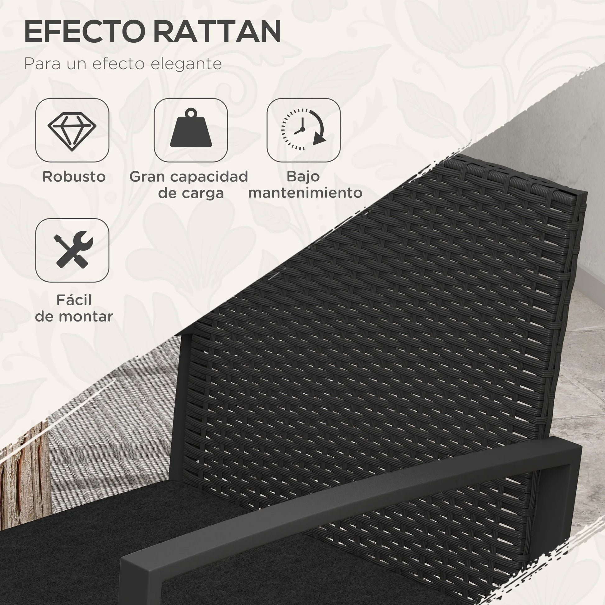 Set van Kunststof Rattan Tuinmeubelen met Zwarte Kussens - 3-delige Patio Set - Moderne Tuinmeubels - Comfortabele Fauteuils & Salontafel - Makkelijk Schoon te Maken Kussens - Duurzaam Stalen Frame - QUORE