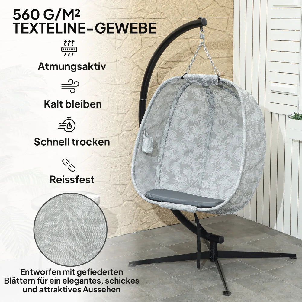 Hangstoel – Eihangstoel – Tuinstoel – Balkonstoel – Buitenstoel – voor 1 Persoon - Stevig Frame Met X-Voet – Inclusief Dikke Kussens - 126 x 90 x 180 cm - Grijs