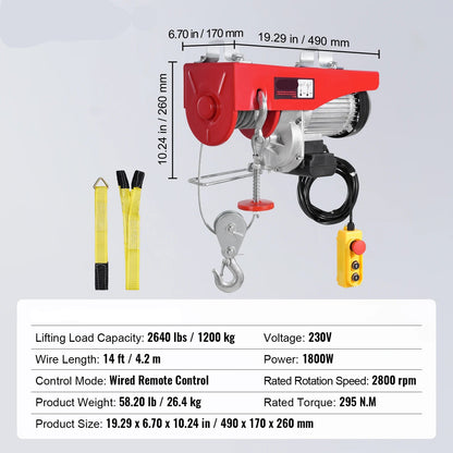 Elektrische Takel – Kabeltakel – Lier – Hijskraan – Takel Lier – Krachtige Motor – Max. 1200 Kg Tilvermogen - 2640 lbs