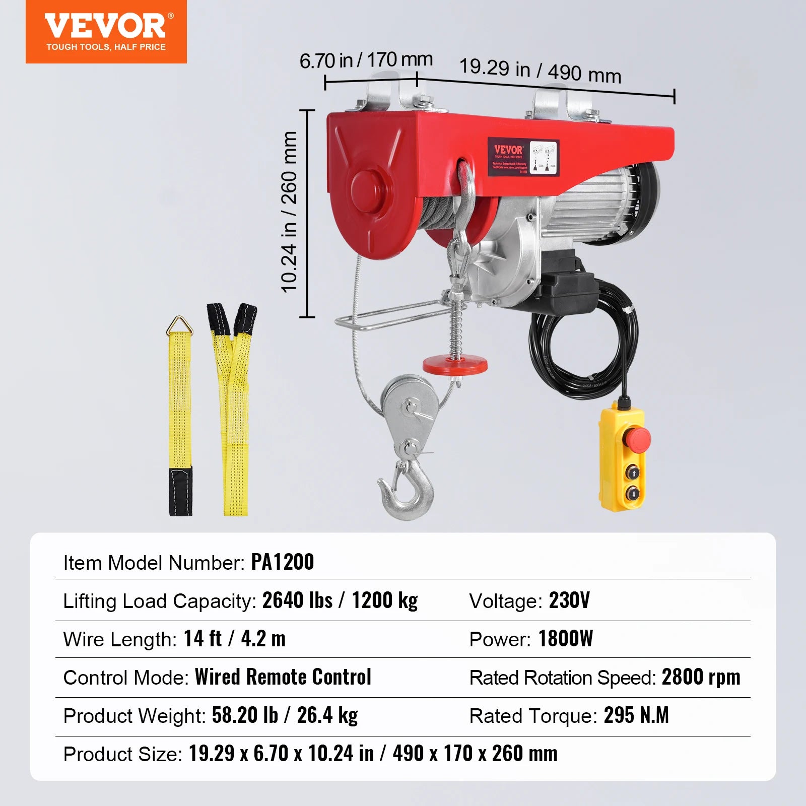 SucceBuy 2640Lbs Electric Hoist Winch 230V with 14ft Wired Remote Control 40ft Single Cable Lifting Height Lift Hoist for Garage - QUORE