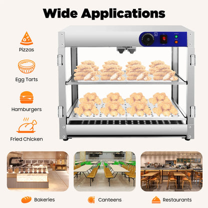 Warmhoudkast – Warmhoudkast Horeca – Voedselverwarmer – Snackverwarmer – Roestvrij Staal – 800 Watt – Dubbel Plateau
