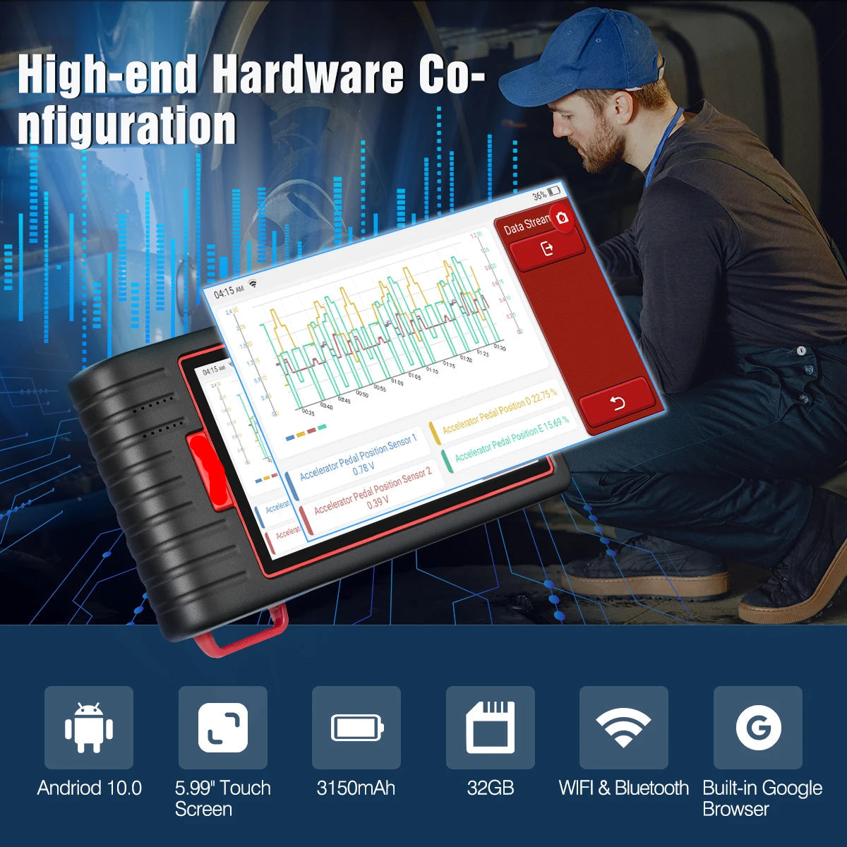 OBD2 Scanner – Auto Uitleesapparaat – Diagnoseapparaat – Auto Scanner – Uitleesapparaat – Android 10 Touchscreen – Levenslange Gratis Updates