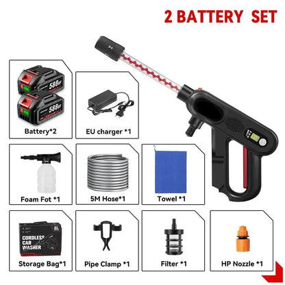 Hogedrukreiniger - Terrasreiniger - Accu - Elektrische - 220Bar - 5-in-1 - Draadloos Spuitpistool - 2 Batterijen & EU-Stekker voor Auto, Tuin en Terras