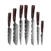 Keukenmessen - Knife set - Chef Knife - Knives - Kitchen Knife - Scherp 7CR17 Roestvrij Staal - Laser Damascus Patroon Keukenmessen - Santoku Vleesmes - 7 stuks