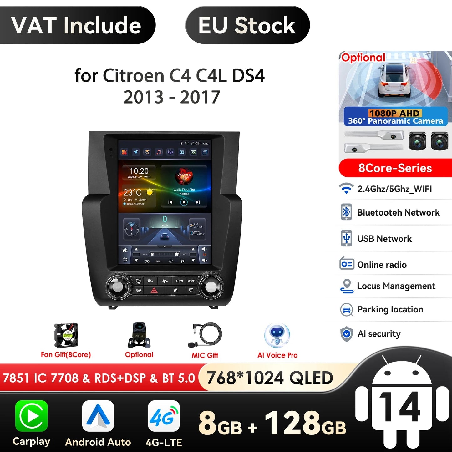 2Din Android Autoradio – Multimedia Speler – GPS Navigatie – Auto Stereo – Head Unit – 9,7 Inch QLED Scherm – 360° Camera – Draadloze CarPlay & Android Auto