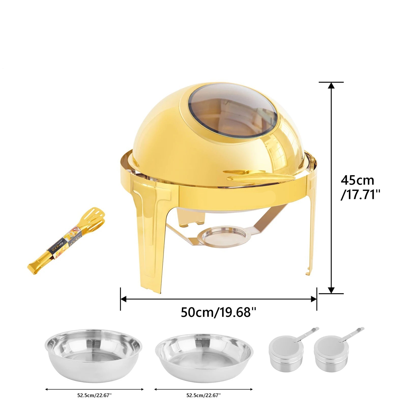 Chafing Dish - Warmhoudplaat - Buffetwarmer Set - Rechaud - Ronde RVS Warmer - 1 Stuks - 6QT - met Stevig Frame voor Feest en Bruiloft - Goud - QUORE
