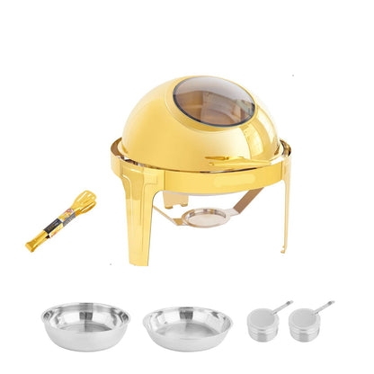 Chafing Dish - Warmhoudplaat - Buffetwarmer - Warmhoudbakken - 6QT - Roestvrijstalen Buffet Set - Rond Ontwerp – Dik Frame – Geschikt voor Catering, Feesten & Bruiloften - Goud