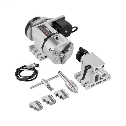CNC 4e As – CNC Rotatieas – Freesas – Gravureas – Multifunctionele As – K11 100mm Klauw – Nema23 Motor