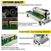 VEVOR Continuous Bag Band Sealing Machine Horizontal Band Sealer FR900K Soild Ink Automatic Expanded Food Plastic Bag Sealer