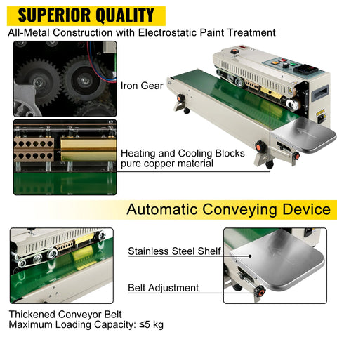 VEVOR Continuous Bag Band Sealing Machine Horizontal Band Sealer FR900K Soild Ink Automatic Expanded Food Plastic Bag Sealer