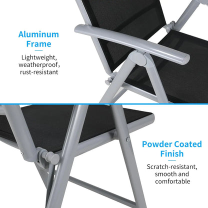 Tuinset – Balkonset – Buitenmeubilair – Tuinmeubel – Inklapbaar – Aluminium Frame – 7-Voudig Verstelbare Rugleuning