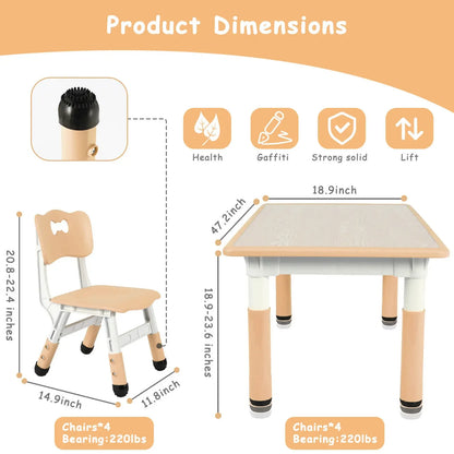 Kindertafel Set – Kinderbureau – Speeltafel – Kindermeubel – Studieplek – Verstelbare Hoogte – Duurzaam Kunststof Kaki