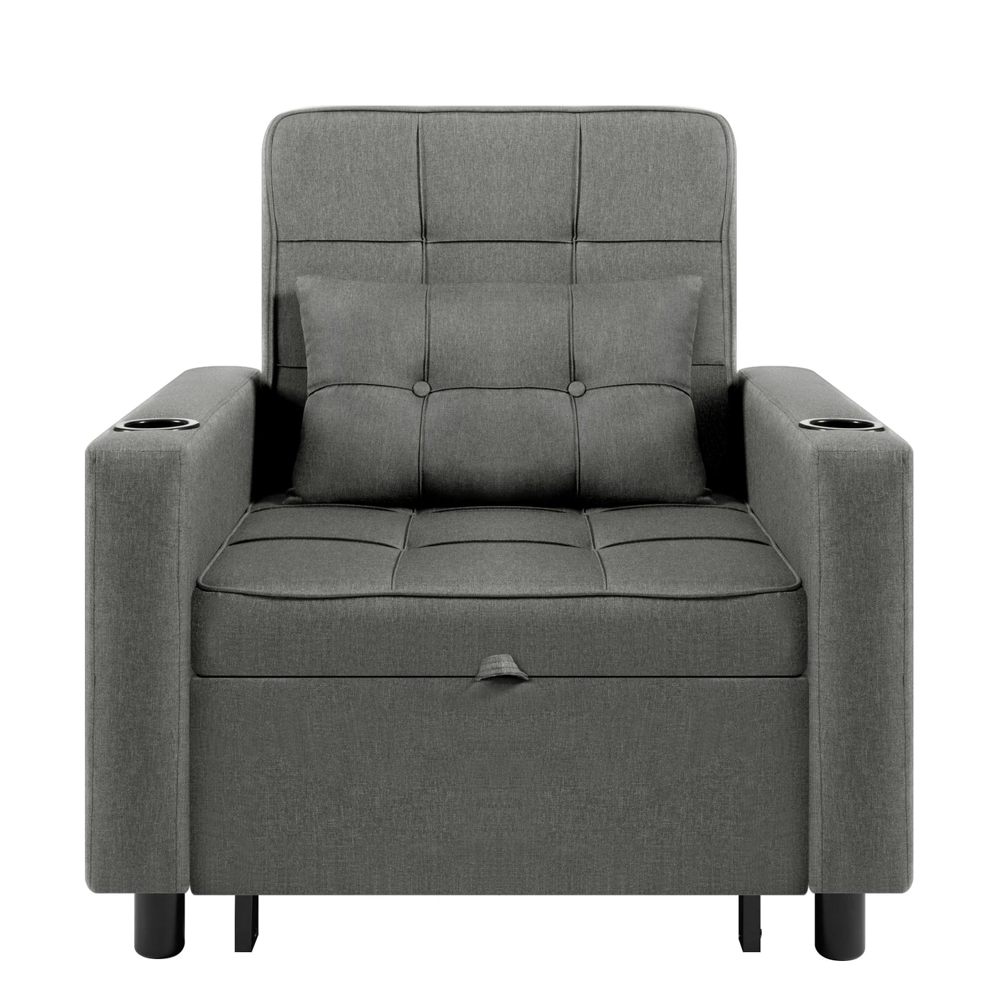 4 in 1 - Slaapbank - Slaapstoel - Logeerbed - Klapstoel - met Verstelbaar Rugleuningkussen - Fauteuil Stoel - voor Appartement - Woonkamer - Linnen - Donkergrijs