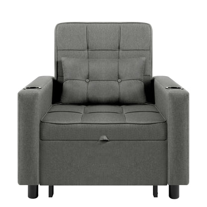 4 in 1 - Slaapbank - Slaapstoel - Logeerbed - Klapstoel - met Verstelbaar Rugleuningkussen - Fauteuil Stoel - voor Appartement - Woonkamer - Linnen - Donkergrijs