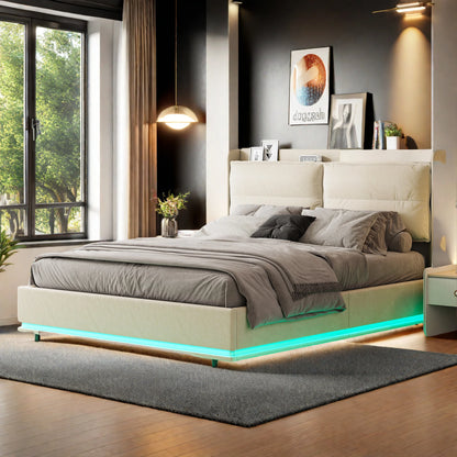 Rosahqnda Upholstery bed Double Bed bed Soft Back Headboard Youth bed Hydraulic bed with wood racks Without Mattress - QUORE