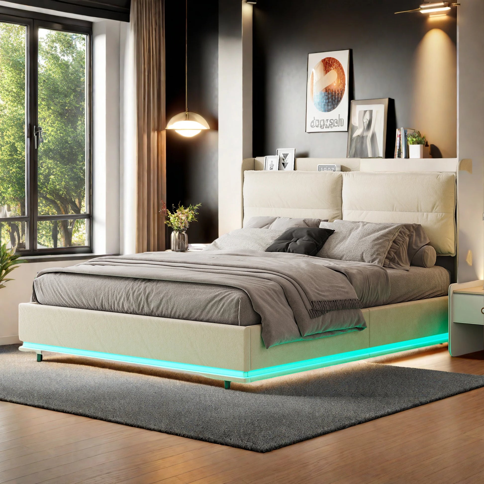 Tweepersoonsbed – Bedframe – Boxspring – Slaapkamerbed – Opbergbed – Hydraulisch Opbergsysteem – Fluwelen Bekleding – 140x200 cm - QUORE