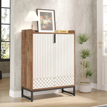 Schoenenkast – Schoenenopslag – Schoenenrek – Schoenenmeubel – Organizer – Vijf Ruime Compartimenten – MDF Metalen Accenten - 75 x 35 x 105 cm - Bruin