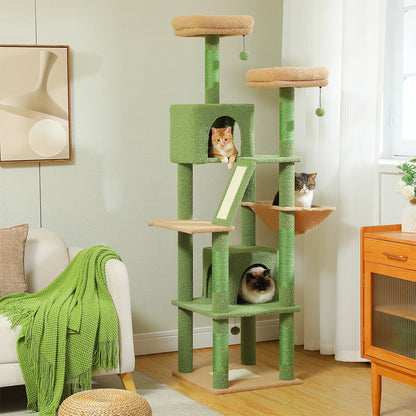 Kattenboom - voor Grote Binnenkatten – Krabpaal - Hoog Kattenmeubel - met Natuurlijke Sisal Krabpalen - Extra Grote Hangmat - 2 Kattenhuisjes - Meerdere Verdiepingen – Arbre a Chat - 180cm - Groen
