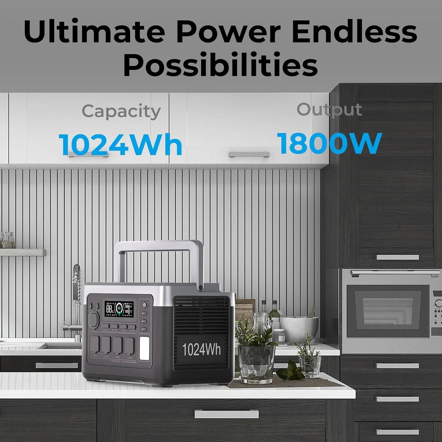 Draagbare Powerstation – Mobiele Stroomvoorziening – Noodstroom – Camping Accu – 1024Wh LiFePO4 – 1800W Zuivere Sinusgolf