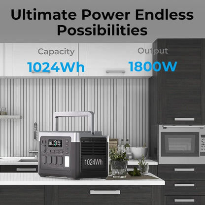 Draagbare Powerstation – Mobiele Stroomvoorziening – Noodstroom – Camping Accu – 1024Wh LiFePO4 – 1800W Zuivere Sinusgolf