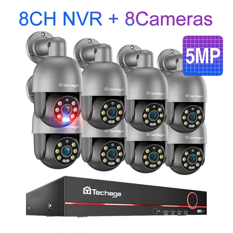 Techage UHD 8CH 4K PTZ POE Security Camera System 2K 5MP Color Night Vision CCTV Video Surveillance Protection Kit Human Detect - QUORE