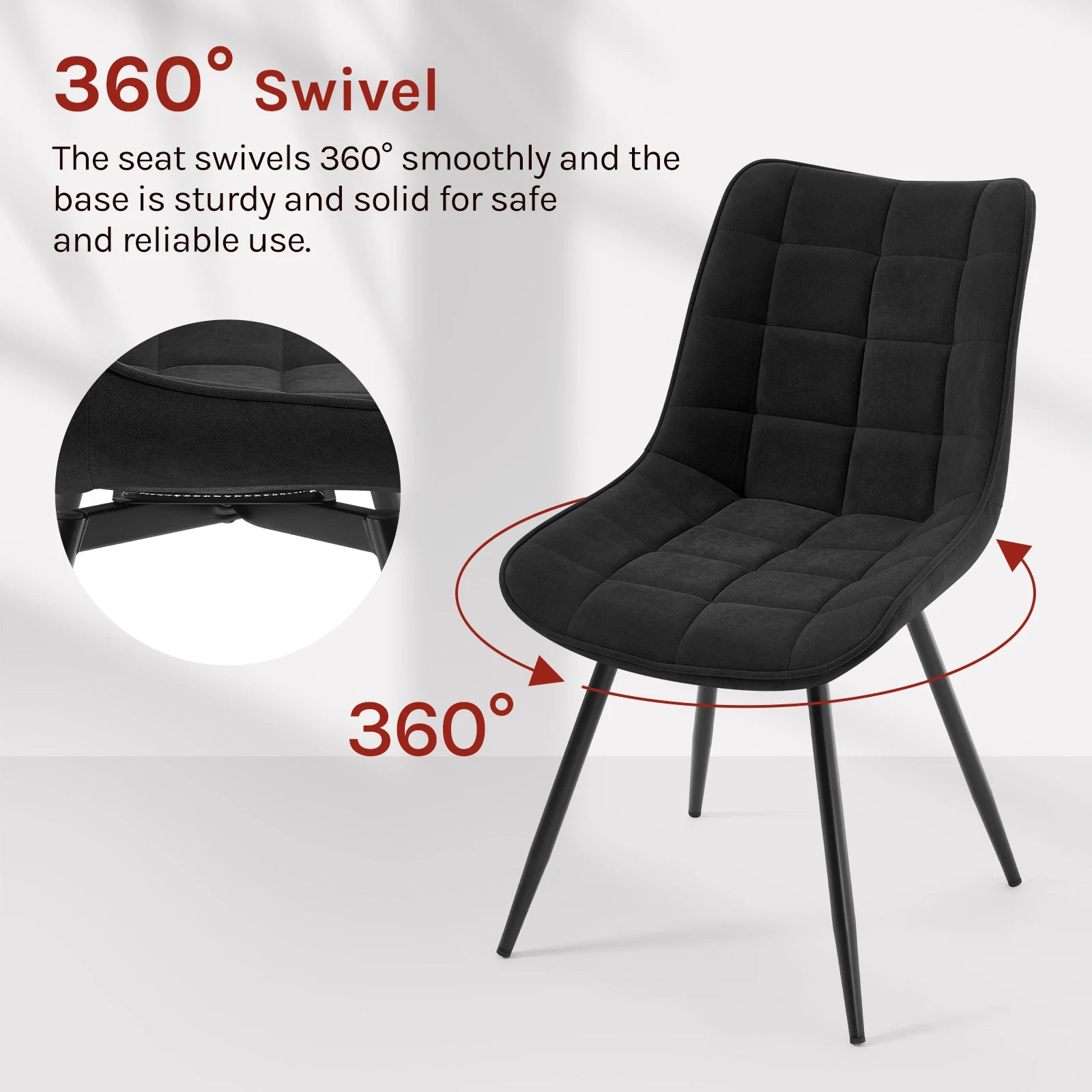 Velvet Eetkamerstoelen - Retstoel -  Stoelen - Kuipstoelen - Eetkamerstoel - Set van 4 - 360° Draaibaar – Ergonomisch & Gestoffeerd – Zwart - QUORE