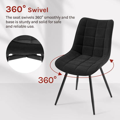 Velvet Eetkamerstoelen - Eetstoel -  Stoelen - Kuipstoelen - Eetkamerstoel - Set van 4 - 360° Draaibaar – Ergonomisch & Gestoffeerd – Donkergrijs - QUORE