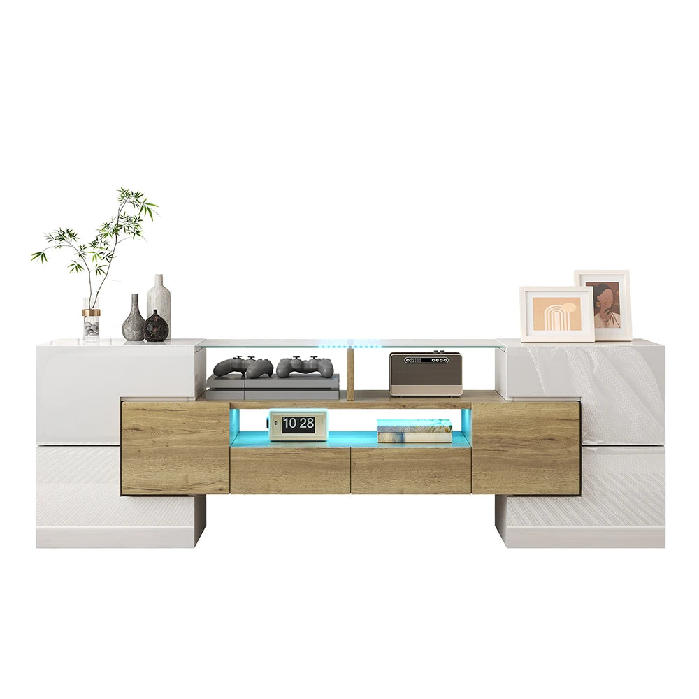 TV-kast – TV-meubel – TV-standaard – Mediameubel – Woonkamermeubel – Hoogglans Wit – LED-verlichting – Veel Opbergruimte – Duurzaam Houten Materiaal - QUORE