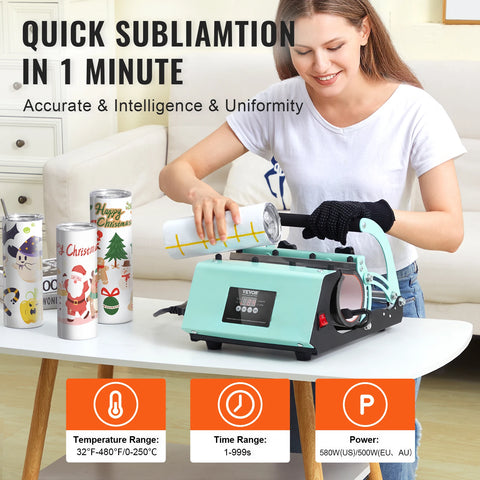 Heat Press - Transferpers - Sublimatieprinter - Heat Press Machine voor Tumbler - met 8st 20OZ Blanco Tumblers Mok Pers Cup Press