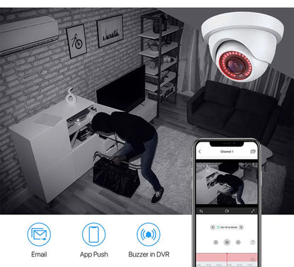 Beveiligingscamerasysteem  - CCTV Camerasysteem - 2MP Dome Beveiligingscamera Set - 1080P Full HD - IP66 Waterdicht - Nachtzicht - Voor Binnen en Buiten - Compatibel met HD-TVI & DVR - 4 Stuks - Wit - QUORE