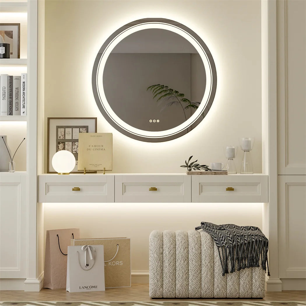 LUVODI Round Illuminate Bathroom Mirror Circle Washroom Toliet Wash Basin Fogless Vanity Mirror Waterproof