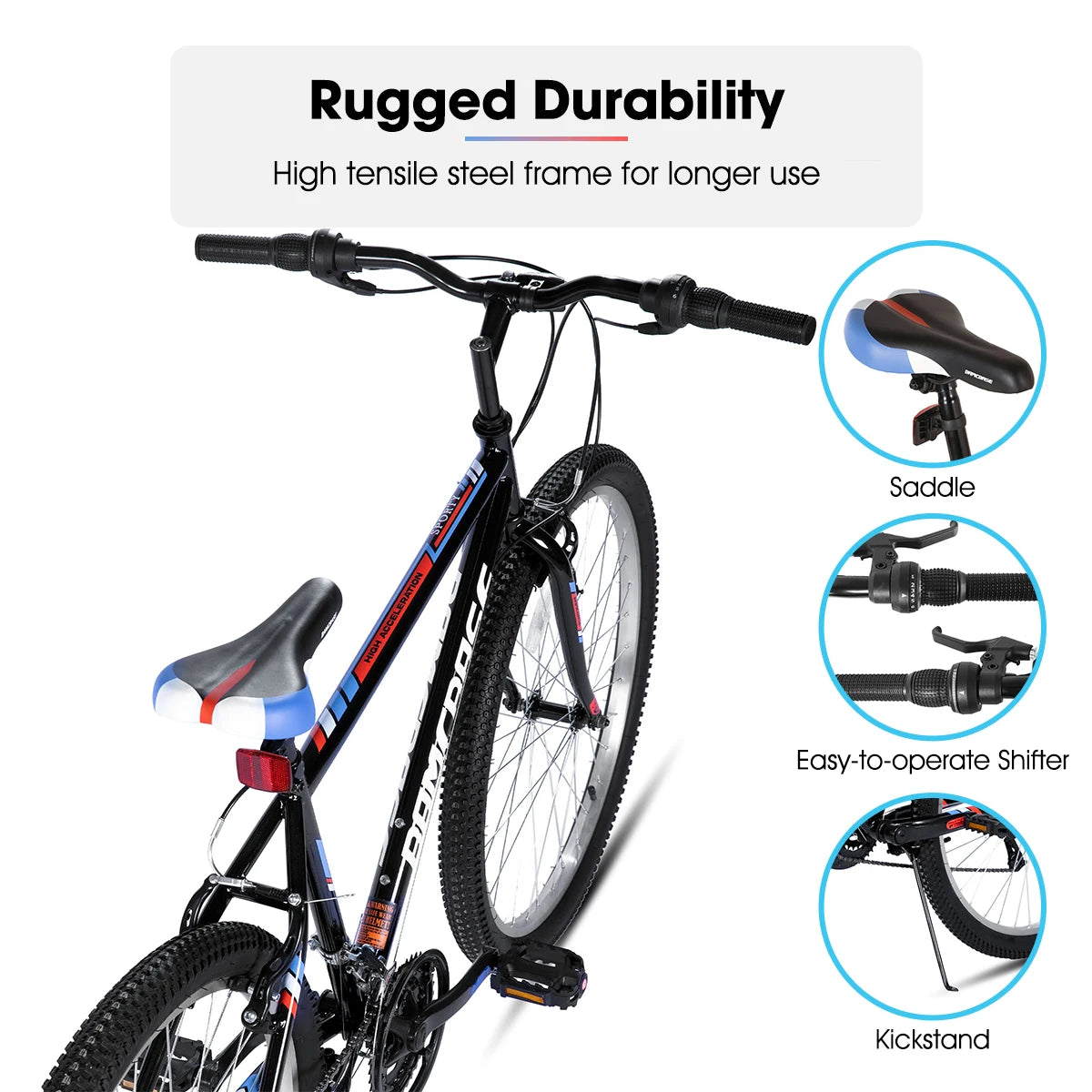 HILAND 24 26 inch Mountain Bike for Men Women, 18 Speeds High-Carbon Steel Frame, Sport Cycling MTB Bicycle for Adult, Student - QUORE