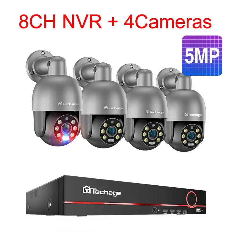 Tecahge 8CH 8MP 5MP CCTV Security POE Camera System PTZ H.265 4K Outdoor AI Human Detection Two-way Audio NVR Record Surveillanc