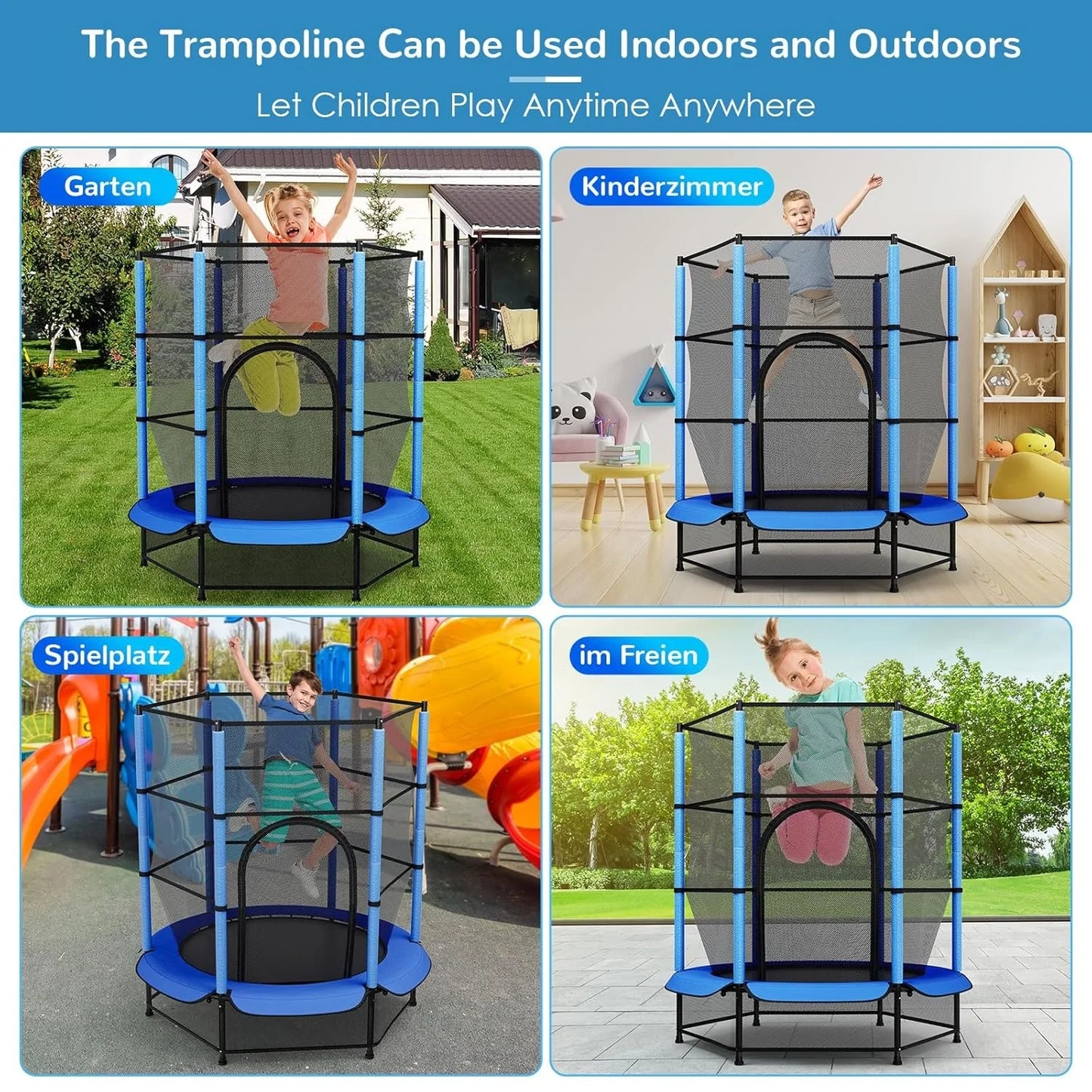 Trampoline – Kindertrampoline – Springkussen – Buitenspeelgoed – Speeltoestel – Ø 140 cm – Veiligheidsnet Met Ritssluiting