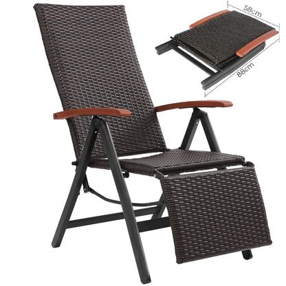 Opvouwbare Tuinstoel - 7-Positie Verstelbare Lounger - Rattan Lounge Stoel met Armleuningen en Voetsteun - Lichtgewicht en Ruimtebesparend - Geschikt voor Tuin, Balkon, Strand