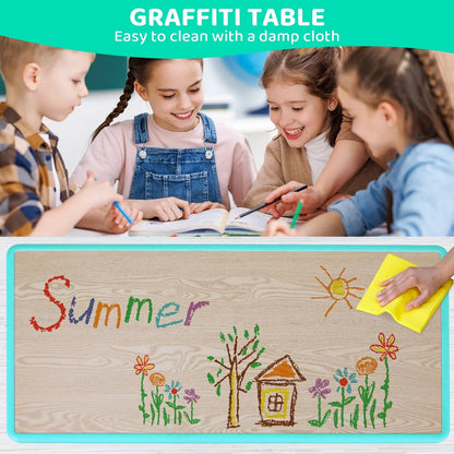 Kindertafel Set – Kinderbureau – Speeltafel – Kindermeubel – Tafel Met Stoelen – Verstelbare Hoogte – Brandvertragend MDF & PVC - QUORE