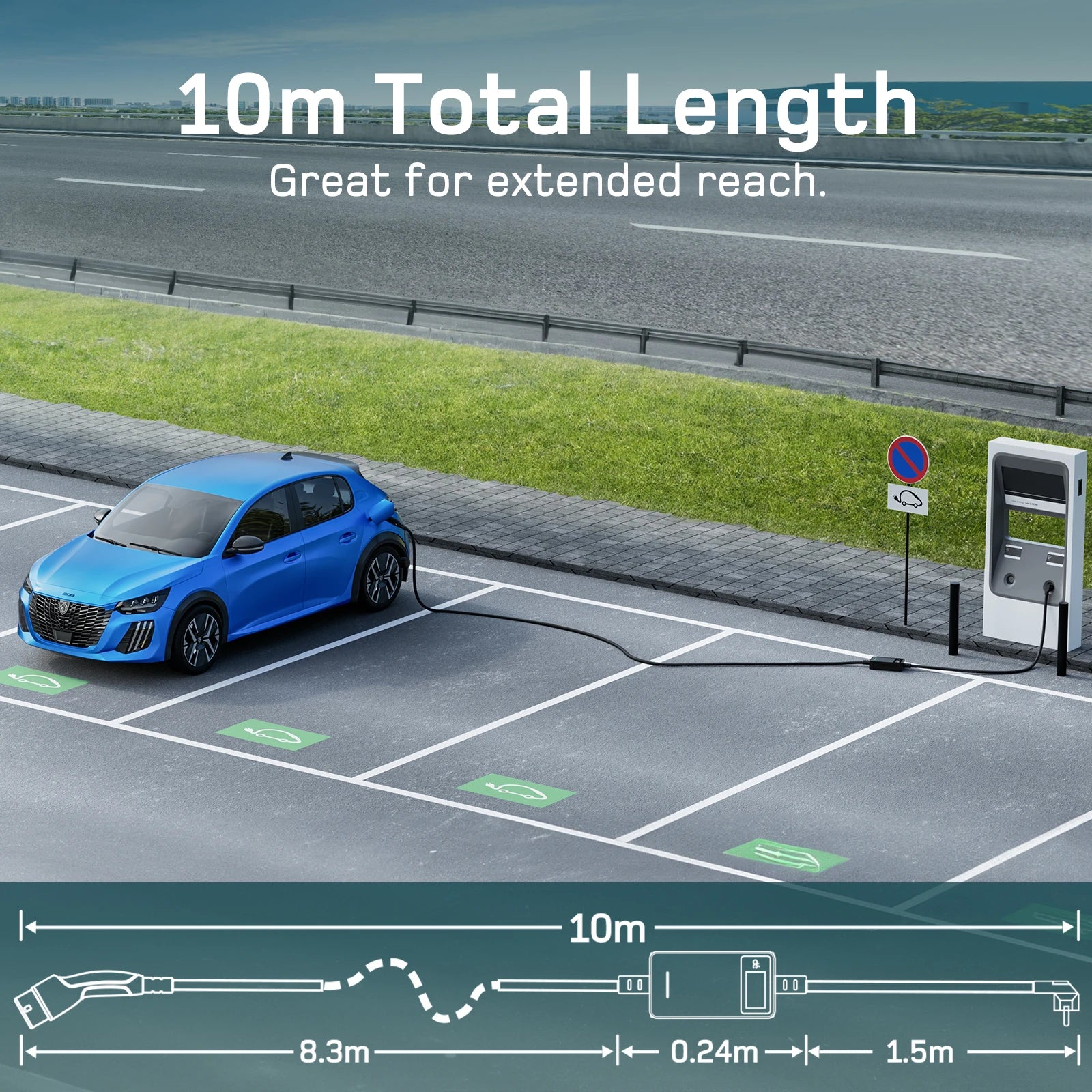 Elektrische Autolader Type 2 – EV Lader – Oplaadkabel – Elektrische Laadkabel – 10 Meter Met App – 3,7 kW 16A – Digitaal Display & Weerbestendig - QUORE