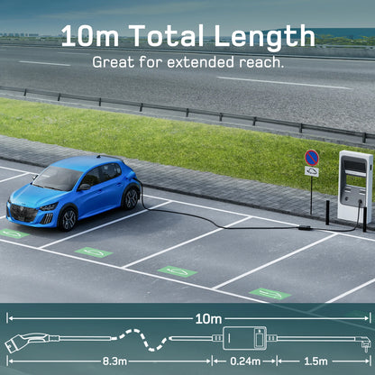 Elektrische Autolader Type 2 – EV Lader – Oplaadkabel – Elektrische Laadkabel – 10 Meter Met App – 3,7 kW 16A – Digitaal Display & Weerbestendig - QUORE