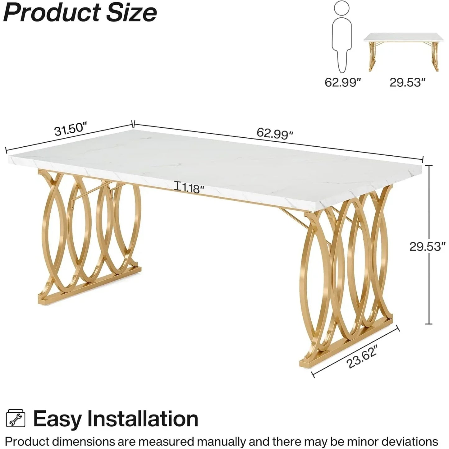 Eettafel – Dinertafel – Keukentafel – Tafel – Tafeltje – Wit-Gouden Uitvoering – 160 cm Ruim Tafelblad – Stevig & Duurzaam