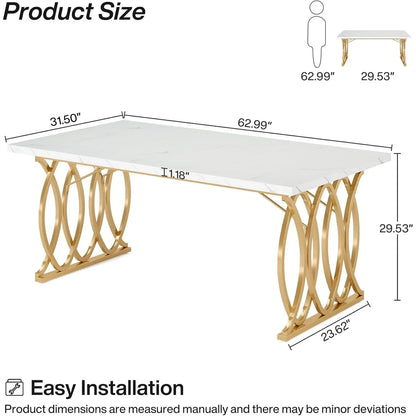 Eettafel – Dinertafel – Keukentafel – Tafel – Tafeltje – Wit-Gouden Uitvoering – 160 cm Ruim Tafelblad – Stevig & Duurzaam