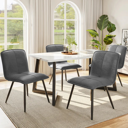 Eetkamerstoelen met Rugleuning -  Keukenstoelen met Fluwelen Bekleding - Beklede Metalen stoelen - Ergonomische Stoelen - Ste van 4 - Grijs(Geen tabel)