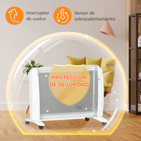 Homcom - Paneelradiatoren - Elektrische radiator - Snelle warmte convectorkachel - 1000W - 220V - 2 Vermogensniveaus - Regelbare Thermostaat - 4 Stille Wielen - Wit