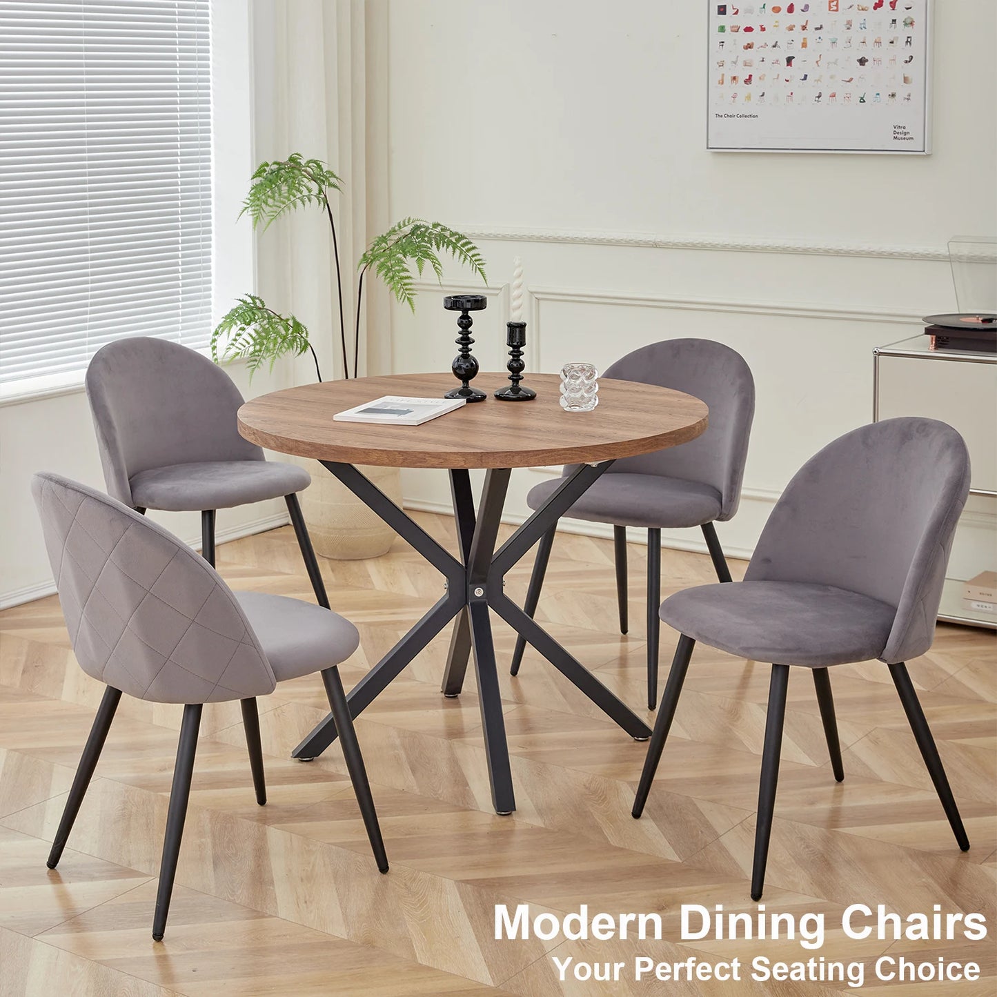 Eetkamerstoelen – Fluwelen Stoelen – Velvet Stoelen – Metalen Frame – Set Van 6 – Ergonomisch Comfort – Snelle Montage – Grijs