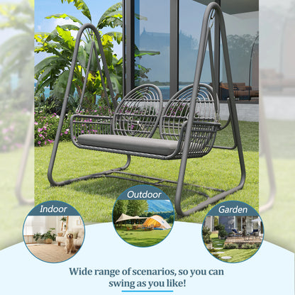 Tweepersoons Schommelstoel – Outdoor Schommel – Dubbele Schommel – Tuin Schommel – Polyester – Metalen Frame – Afneembare Kussens - QUORE