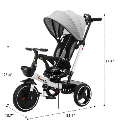 6-in-1 Baby Driewieler - met Duwstang - Driewieler - Kinderen Stuurfiets - Baby Wandelwagen - Verstelbare Zonnekap - Veiligheidsriem - Opvouwbare Pedalen - Verwijderbare Beveiligingsrek