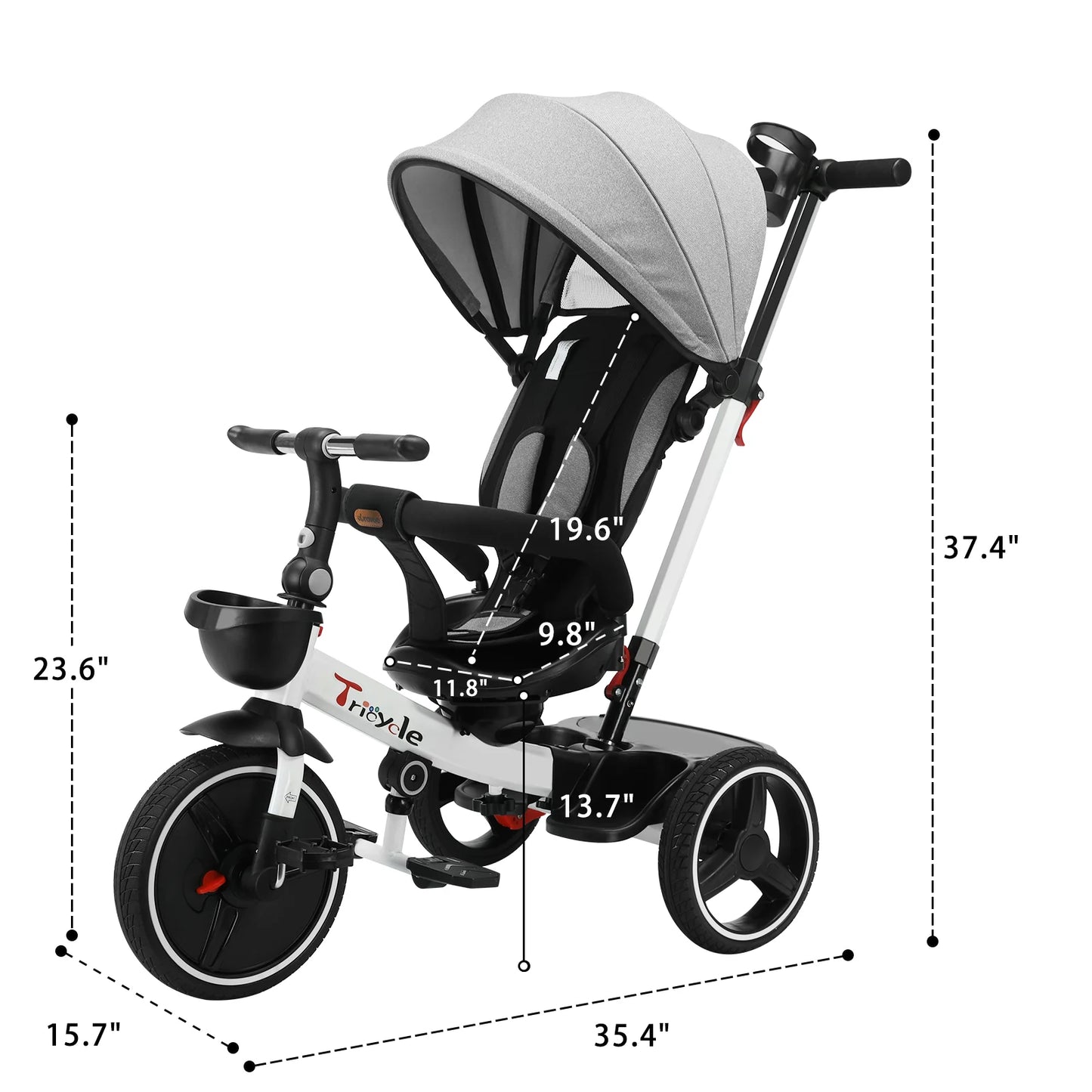 6-in-1 Baby Driewieler - met Duwstang - Driewieler - Kinderen Stuurfiets - Baby Wandelwagen - Verstelbare Zonnekap - Veiligheidsriem - Opvouwbare Pedalen - Verwijderbare Beveiligingsrek - Marineblauw