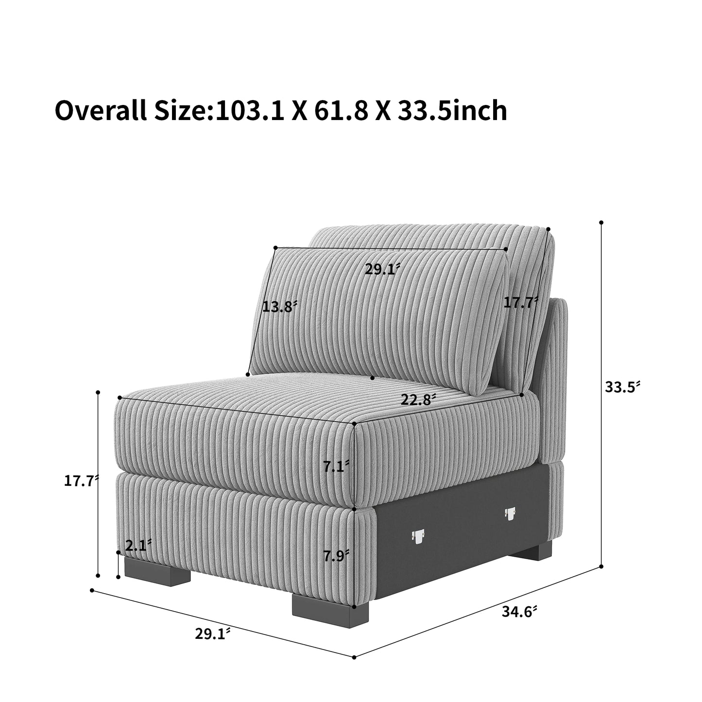 Modulaire Eénzitsbank – Loungestoel – Zitzak – Sessel – Corduroy Stof – Houten Poten – Verstelbare Hoofdsteun - 74 x 88 x 85 cm - Donkergrijs