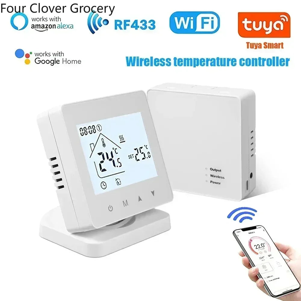 Smart WiFi Thermostaat – Draadloze Aan/Uit Thermostaat voor CV-Ketel – Met App-bediening – Slimme Temperatuurregeling – Wit – Werkt via WiFi