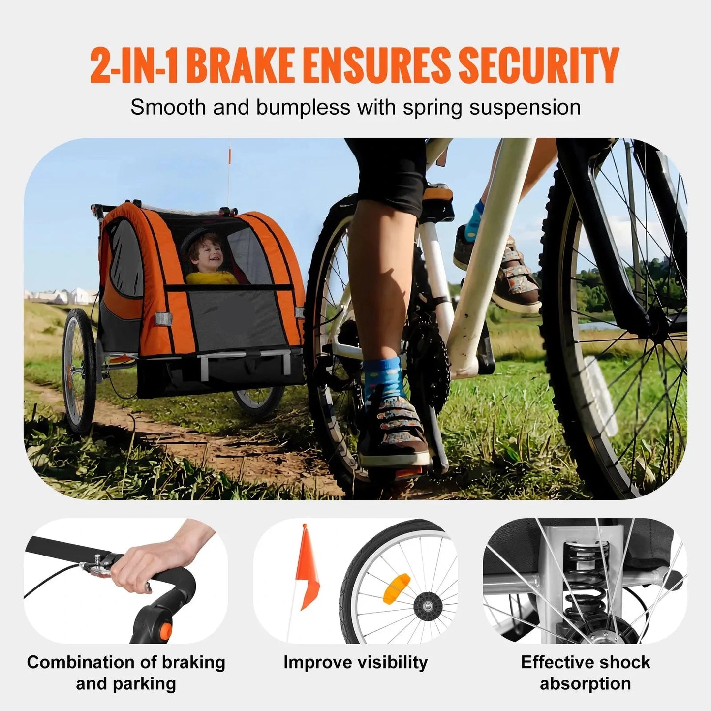 Fietstrailer - Fietskar - Aanhanger Fiets - Fietskar Voor Kinderen - Kinderfietskar - Opvouwbare Kinderwagen - 2-in-1 - 55kg - Vering - Reflectoren - Universele Fiets - voor Peuters en Kleuters